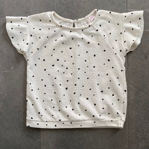 Zara Cream & Black Dotted French Terry Top - 3/4T (104cm)